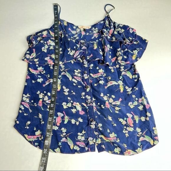 REBECCA TAYLOR Size 4 Silk Spaghetti Strap Top Floral with Ruffle Detail - Picture 8 of 9